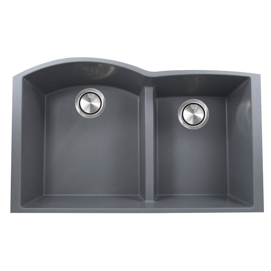 Nantucket Sinks Plymouth Collection 33" Irregular/Rectangle Undermount Matte Titanium Granite Composite 60/40 Double Bowl Kitchen Sink