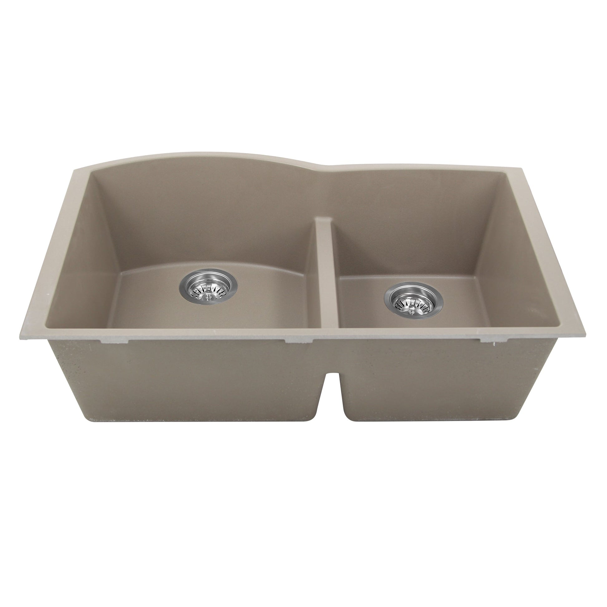 Nantucket Sinks Plymouth Collection 33" Irregular/Rectangle Undermount Matte Truffle Granite Composite 60/40 Double Bowl Kitchen Sink