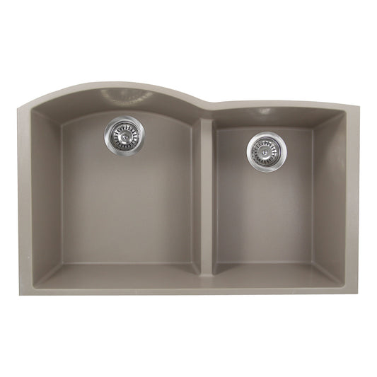 Nantucket Sinks Plymouth Collection 33" Irregular/Rectangle Undermount Matte Truffle Granite Composite 60/40 Double Bowl Kitchen Sink