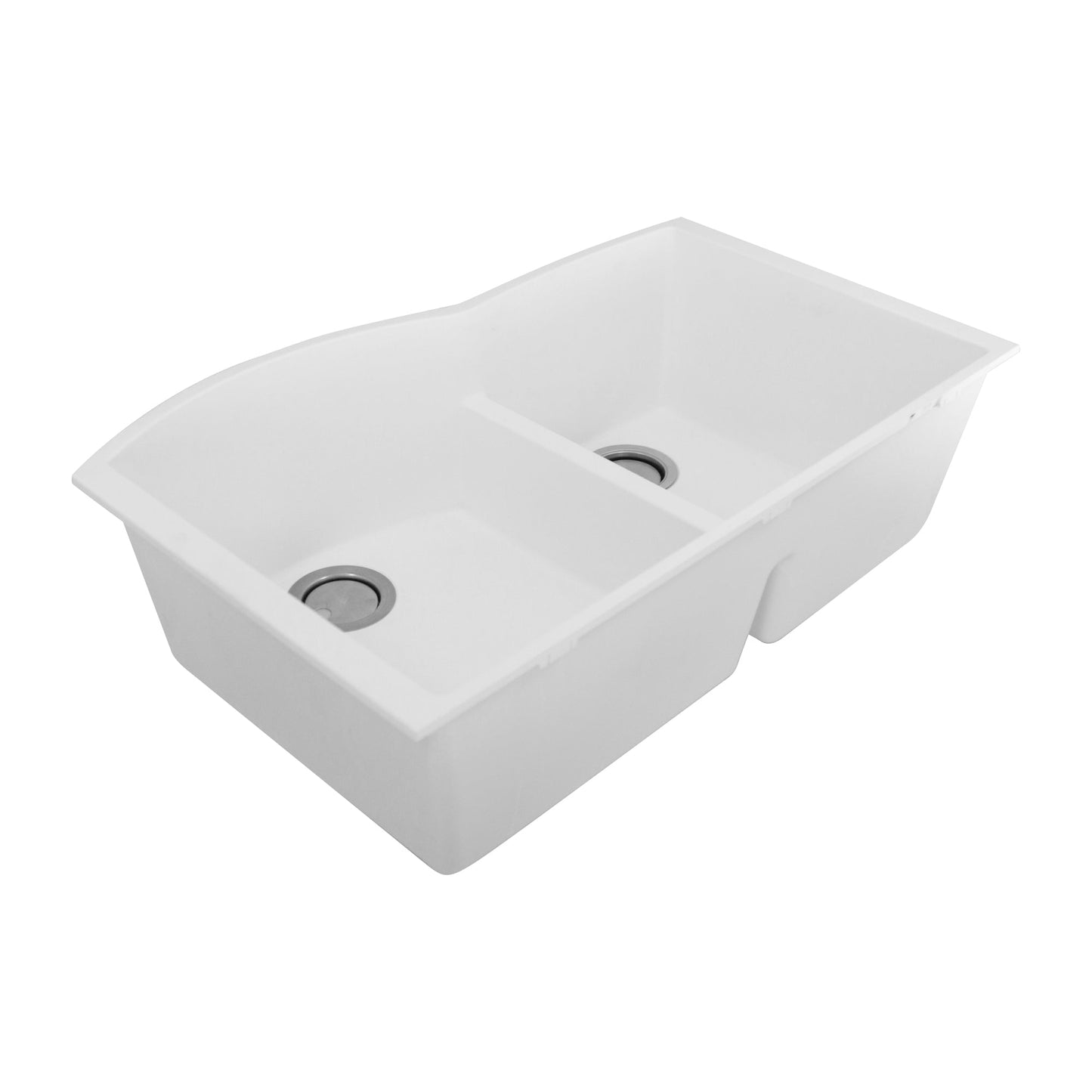Nantucket Sinks Plymouth Collection 33" Irregular/Rectangle Undermount Matte White Granite Composite 60/40 Double Bowl Kitchen Sink