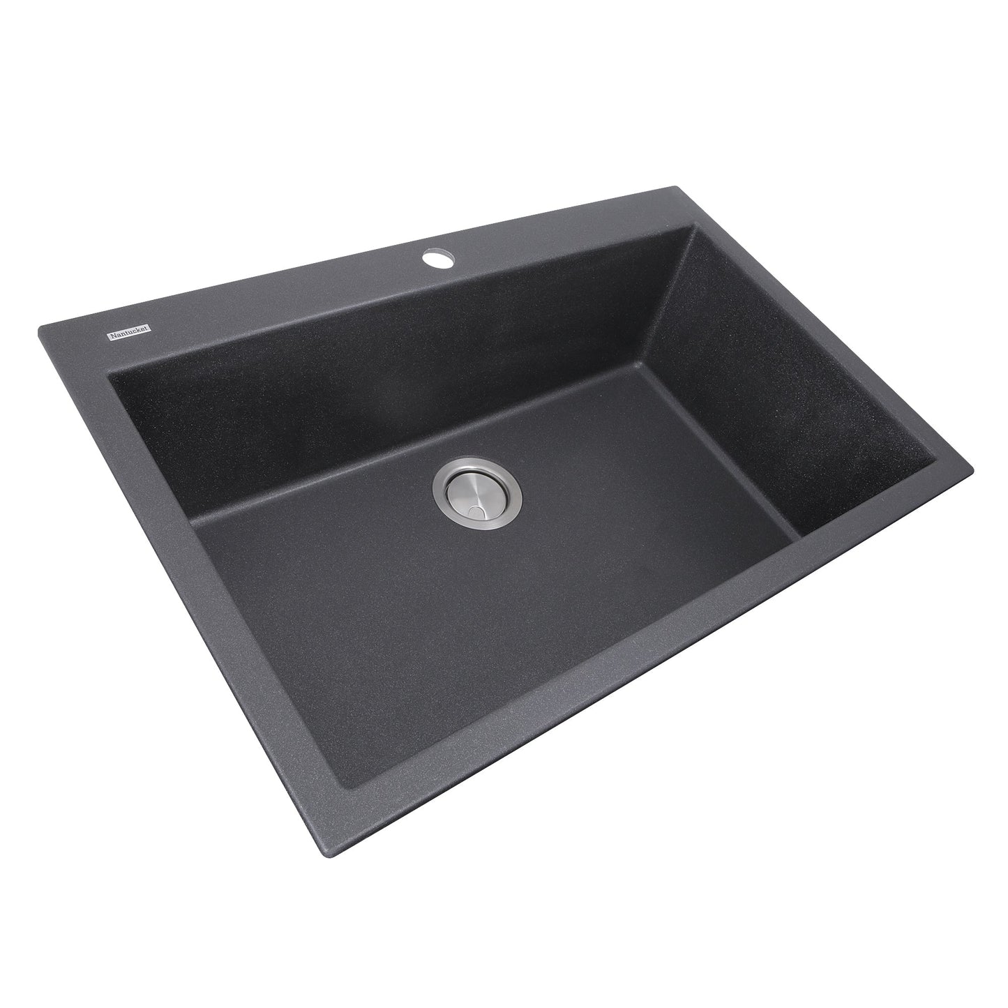 Nantucket Sinks Plymouth Collection 33" Rectangle Dual-mount Matte Black With metallic flecks Granite Composite Single Bowl Kitchen Sink