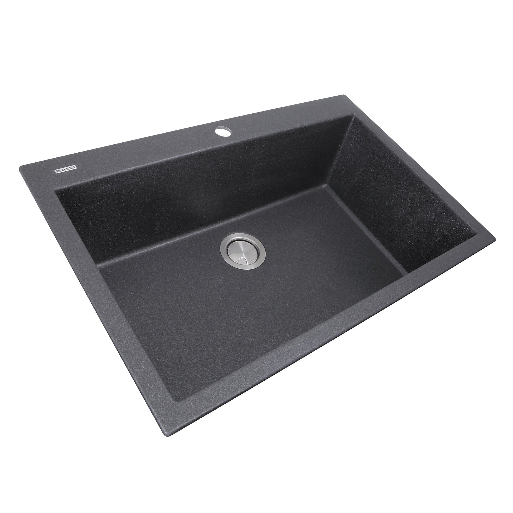 Nantucket Sinks Plymouth Collection 33" Rectangle Dual-mount Matte Black With metallic flecks Granite Composite Single Bowl Kitchen Sink