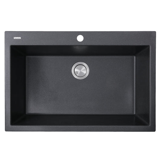 Nantucket Sinks Plymouth Collection 33" Rectangle Dual-mount Matte Black With metallic flecks Granite Composite Single Bowl Kitchen Sink