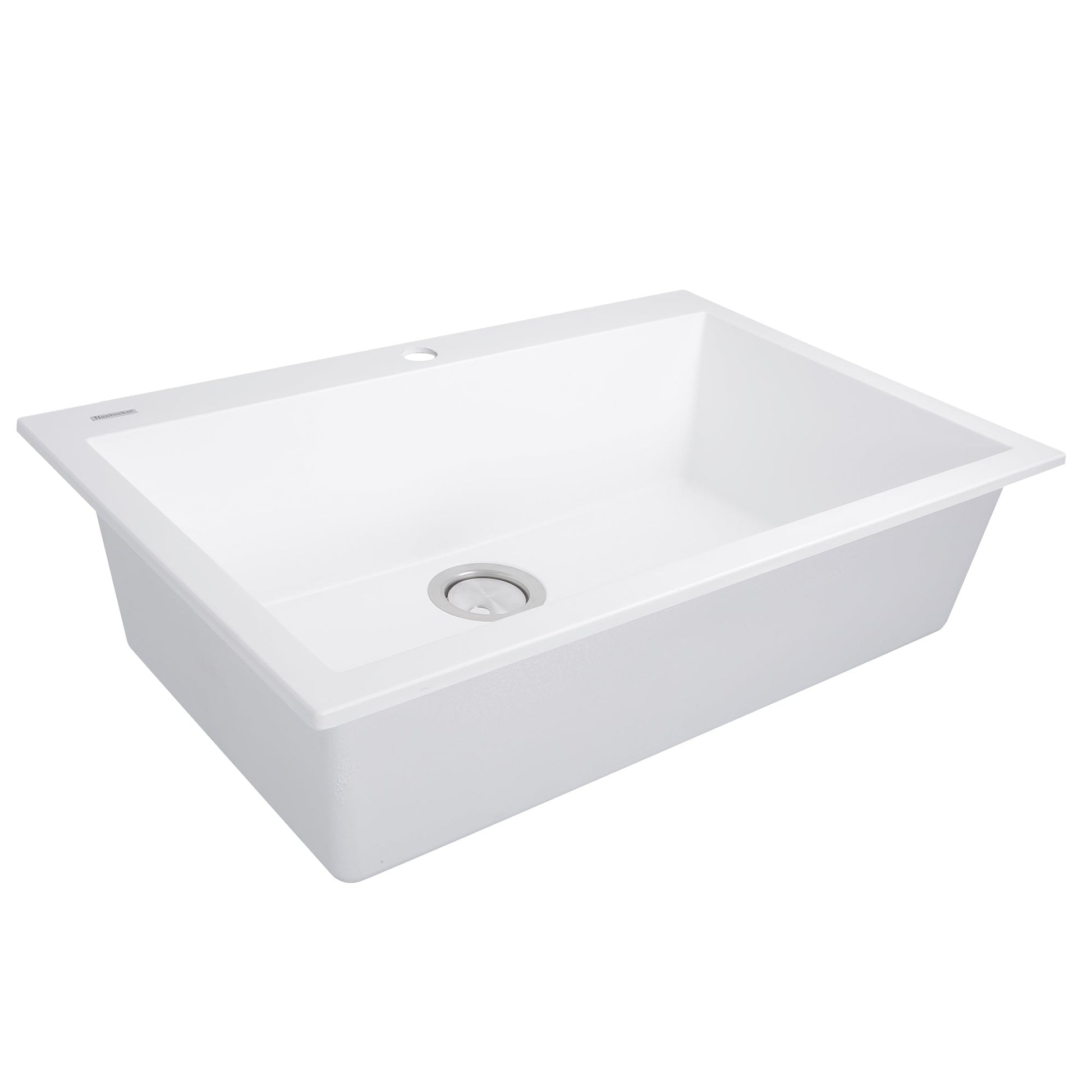 Nantucket Sinks Plymouth Collection 33" Rectangle Dual-mount Matte White Granite Composite Single Bowl Kitchen Sink