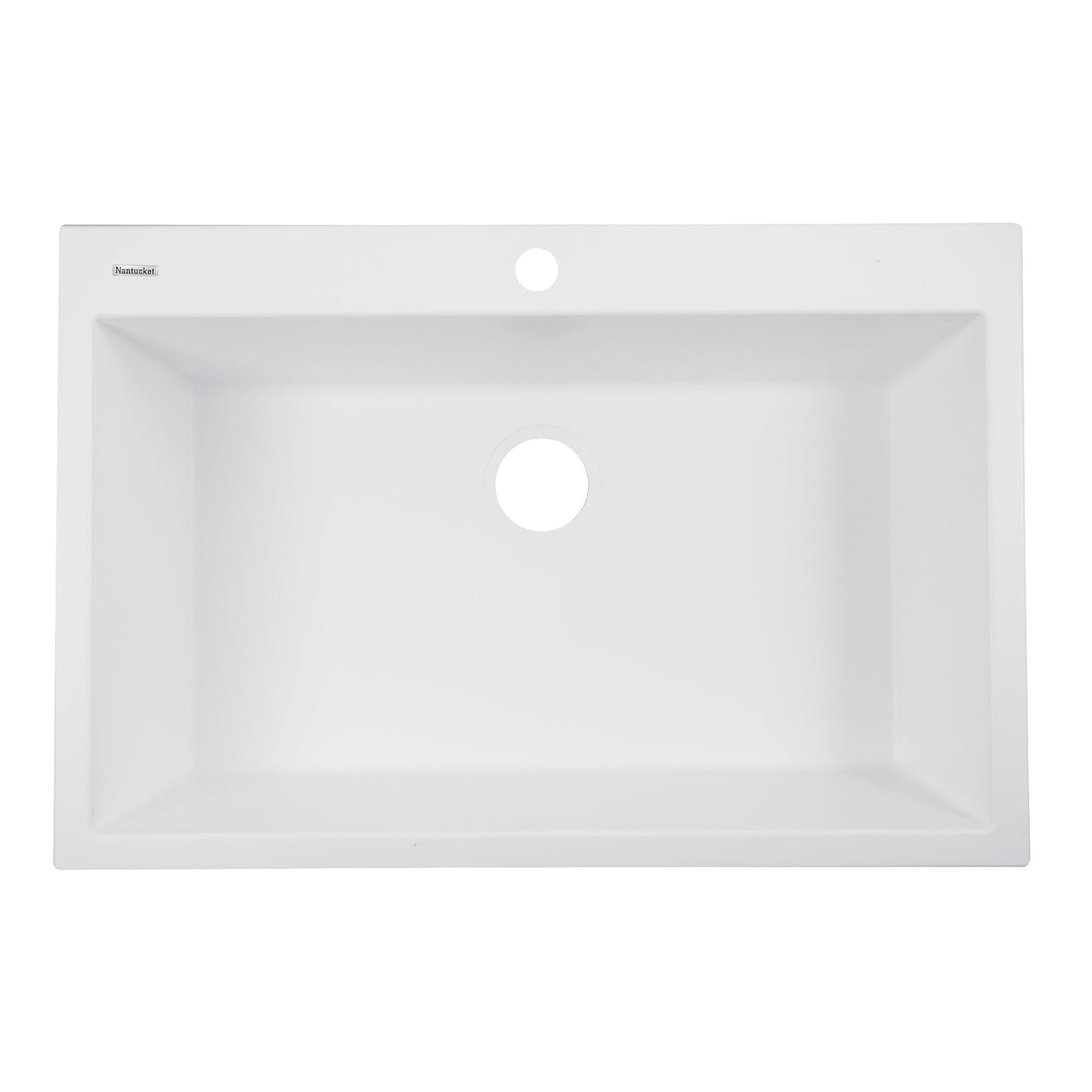 Nantucket Sinks Plymouth Collection 33" Rectangle Dual-mount Matte White Granite Composite Single Bowl Kitchen Sink