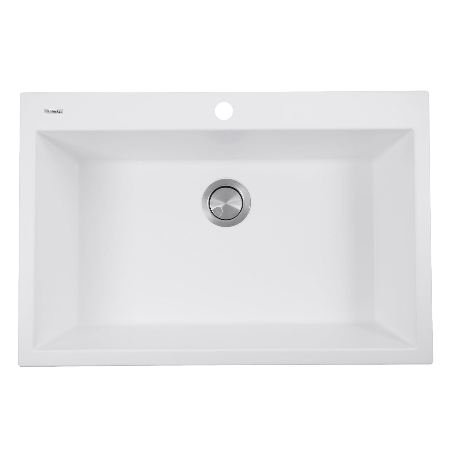 Nantucket Sinks Plymouth Collection 33" Rectangle Dual-mount Matte White Granite Composite Single Bowl Kitchen Sink