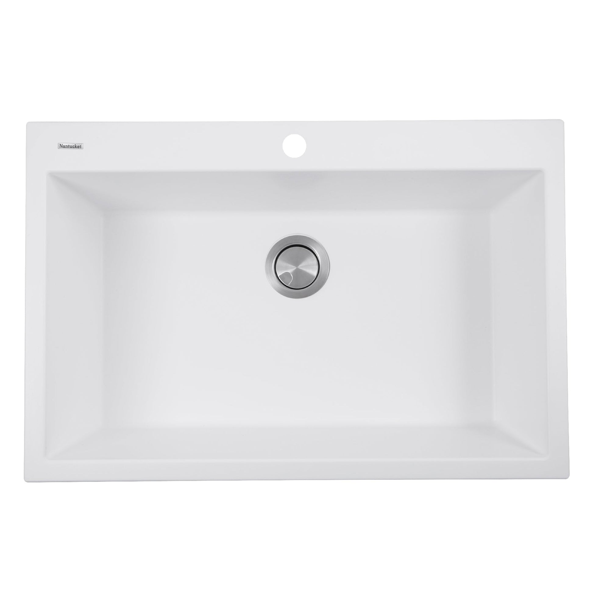 Nantucket Sinks Plymouth Collection 33" Rectangle Dual-mount Matte White Granite Composite Single Bowl Kitchen Sink