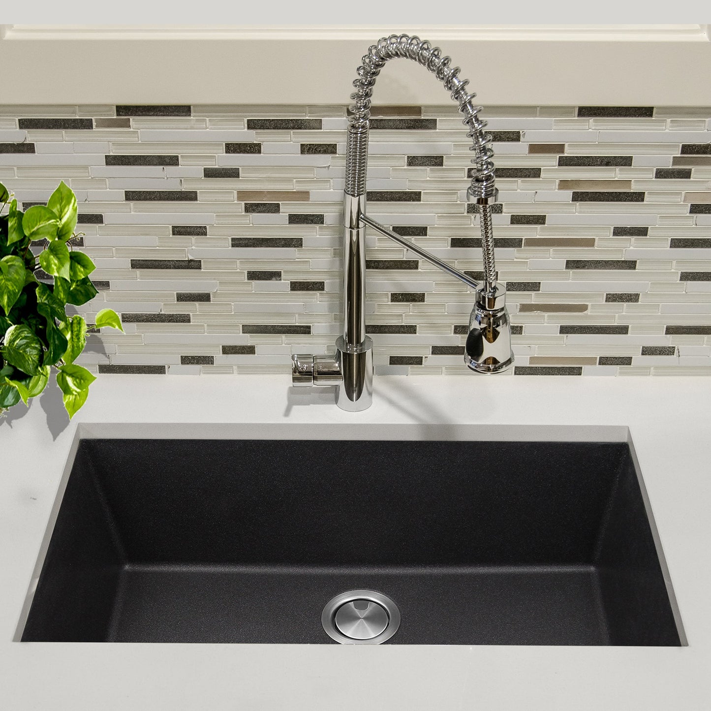 Nantucket Sinks Plymouth Collection 33" Rectangle Undermount Matte Black Granite Composite Single Bowl Kitchen Sink