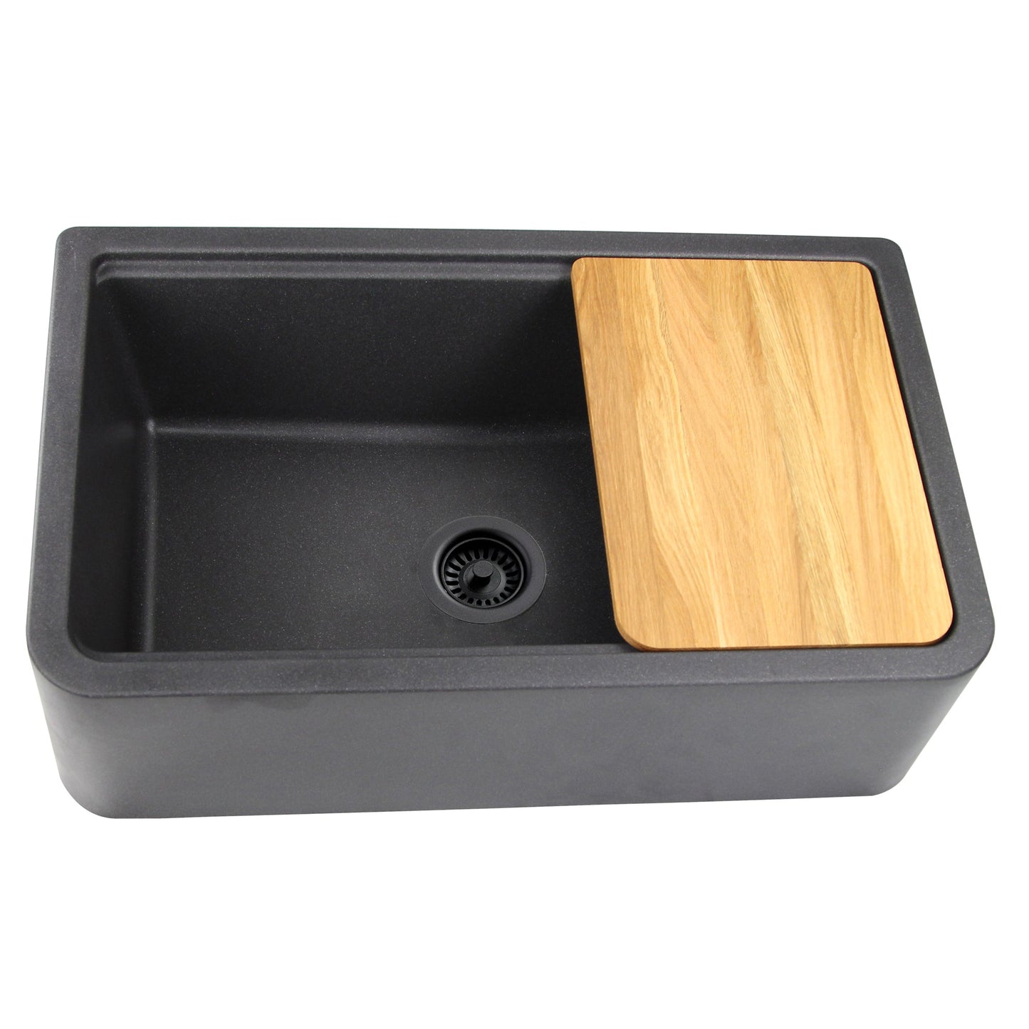 Nantucket Sinks Plymouth Collection 33" Rectangle Undermount Matte Black With Metallic Flecks Granite Composite Single Bowl Apron Reversible Workstation Kitchen Sink With Accessory Pack