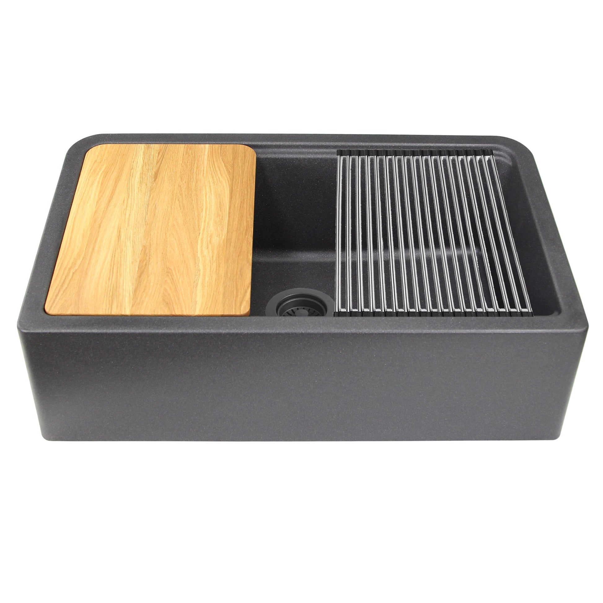 Nantucket Sinks Plymouth Collection 33" Rectangle Undermount Matte Black With Metallic Flecks Granite Composite Single Bowl Apron Reversible Workstation Kitchen Sink With Accessory Pack
