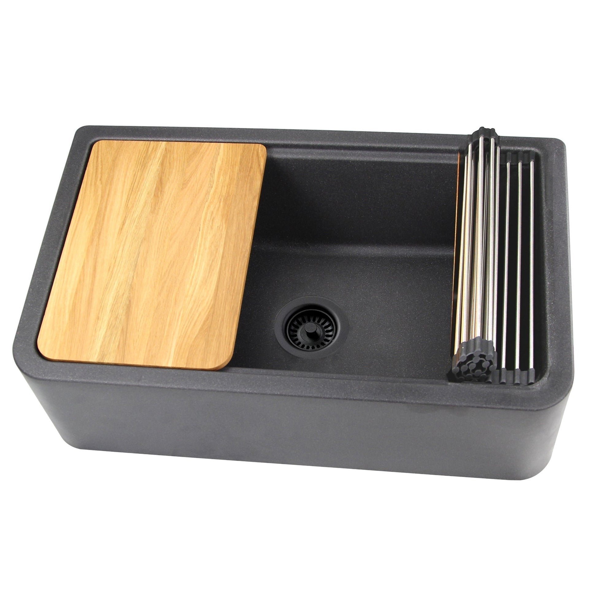 Nantucket Sinks Plymouth Collection 33" Rectangle Undermount Matte Black With Metallic Flecks Granite Composite Single Bowl Apron Reversible Workstation Kitchen Sink With Accessory Pack