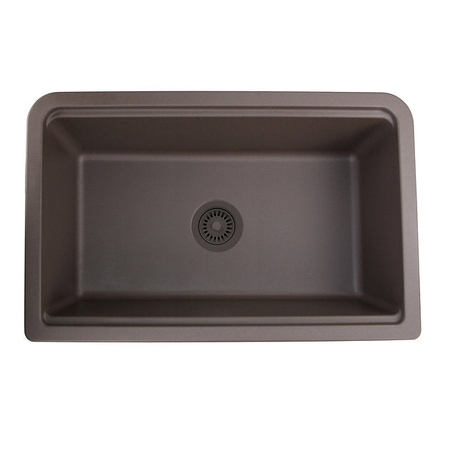 Nantucket Sinks Plymouth Collection 33" Rectangle Undermount Matte Brown With Metallic Flecks Granite Composite Single Bowl Apron Reversible Workstation Kitchen Sink With Accessory Pack