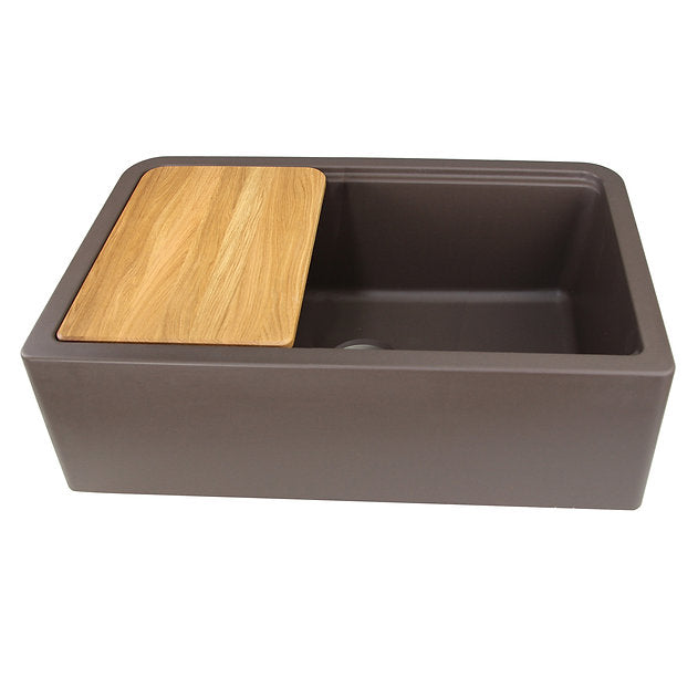 Nantucket Sinks Plymouth Collection 33" Rectangle Undermount Matte Brown With Metallic Flecks Granite Composite Single Bowl Apron Reversible Workstation Kitchen Sink With Accessory Pack