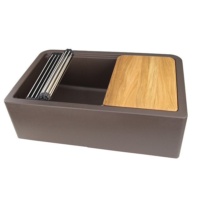 Nantucket Sinks Plymouth Collection 33" Rectangle Undermount Matte Brown With Metallic Flecks Granite Composite Single Bowl Apron Reversible Workstation Kitchen Sink With Accessory Pack