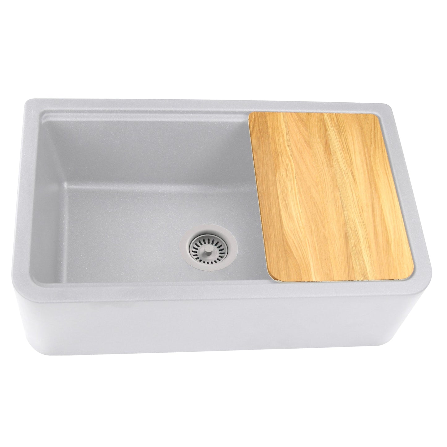 Nantucket Sinks Plymouth Collection 33" Rectangle Undermount Matte Light Grey With Metallic Flecks Granite Composite Single Bowl Apron Reversible Workstation Kitchen Sink With Accessory Pack