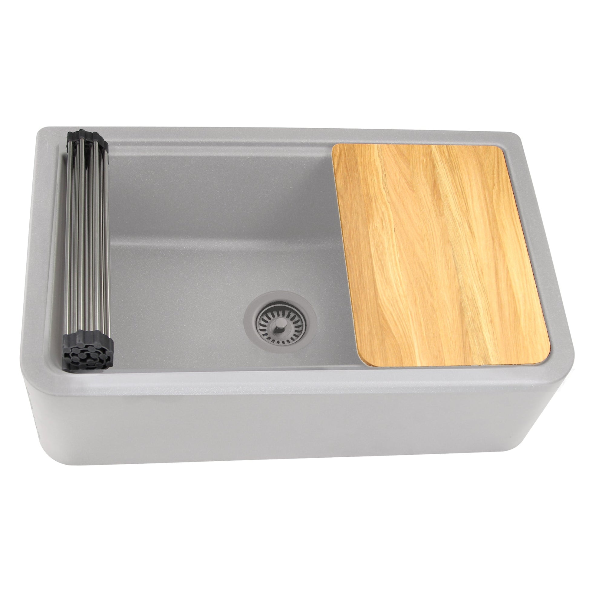 Nantucket Sinks Plymouth Collection 33" Rectangle Undermount Matte Light Grey With Metallic Flecks Granite Composite Single Bowl Apron Reversible Workstation Kitchen Sink With Accessory Pack