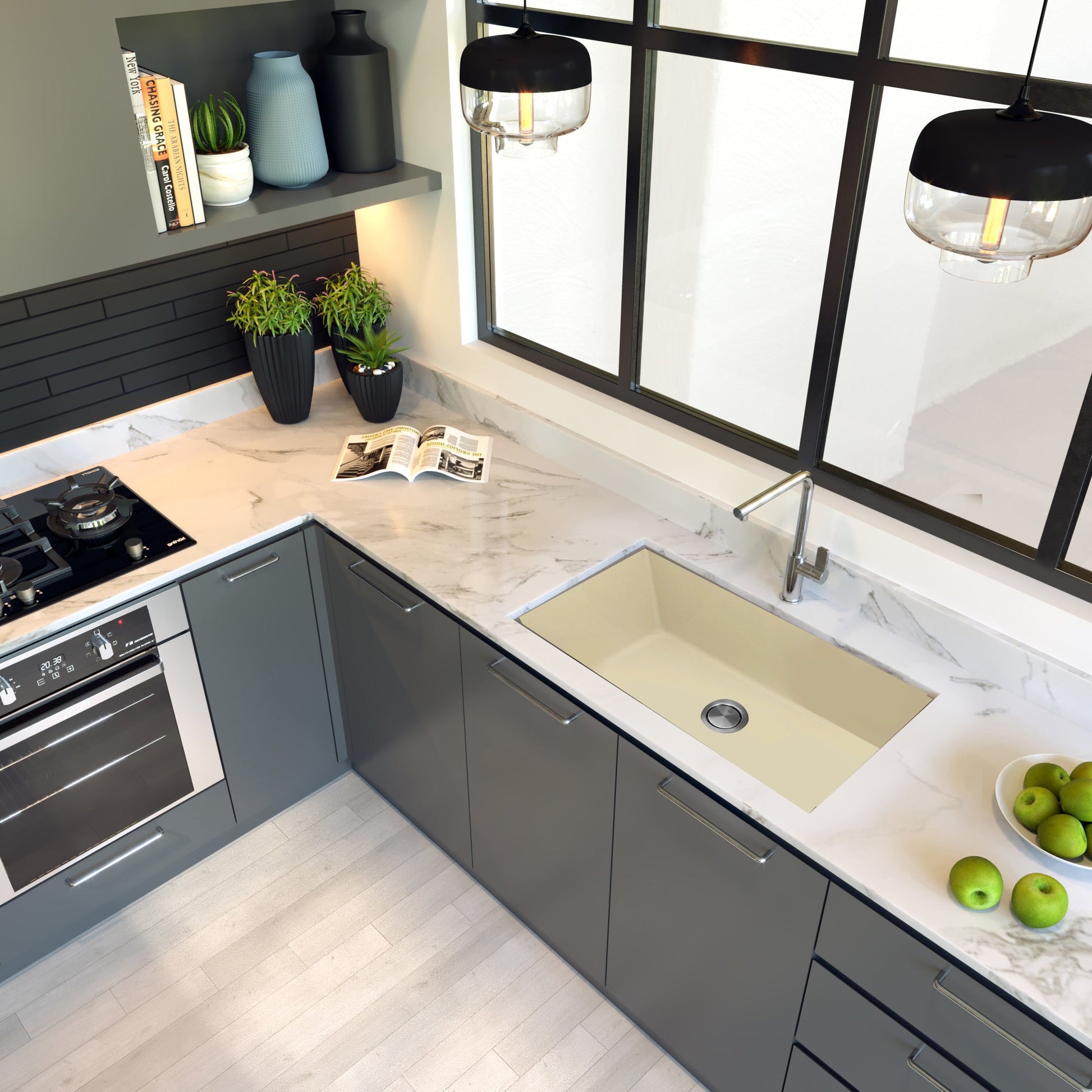 Nantucket Sinks Plymouth Collection 33" Rectangle Undermount Matte Sand Granite Composite Single Bowl Kitchen Sink