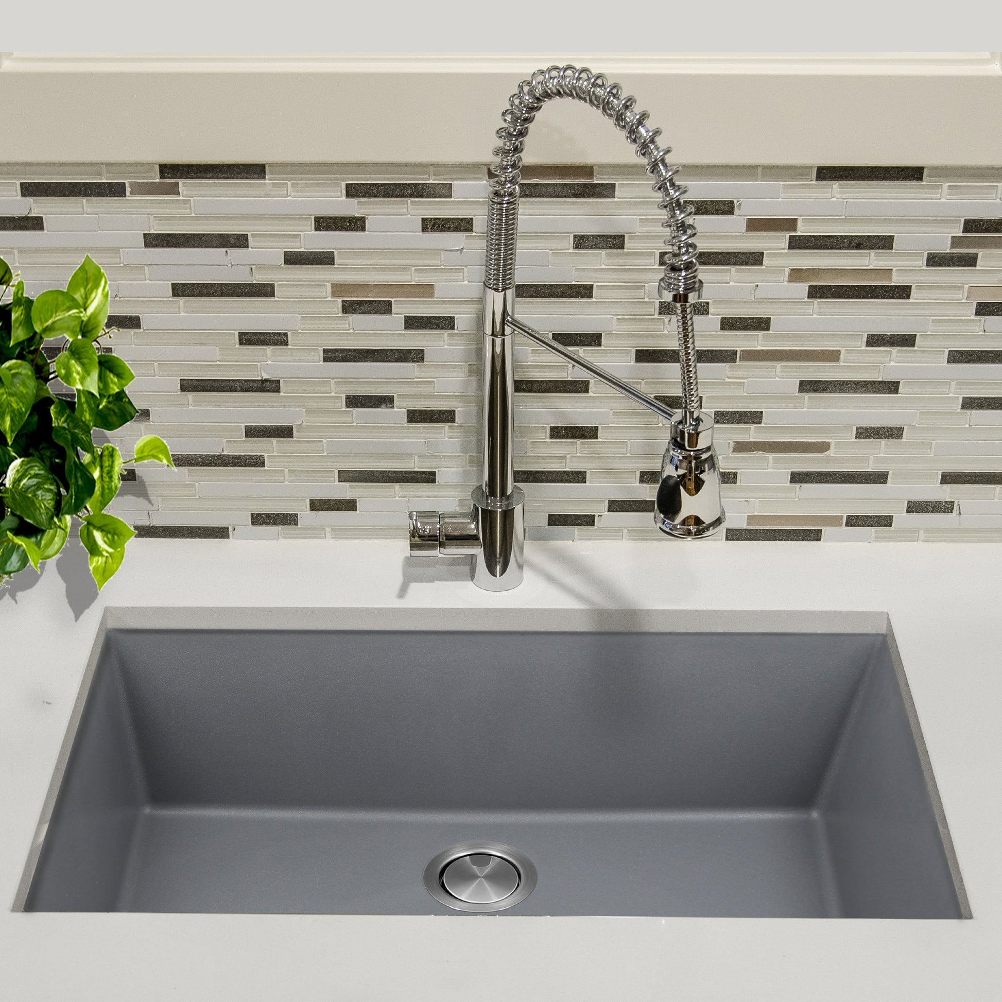 Nantucket Sinks Plymouth Collection 33" Rectangle Undermount Matte Titanium Granite Composite Single Bowl Kitchen Sink