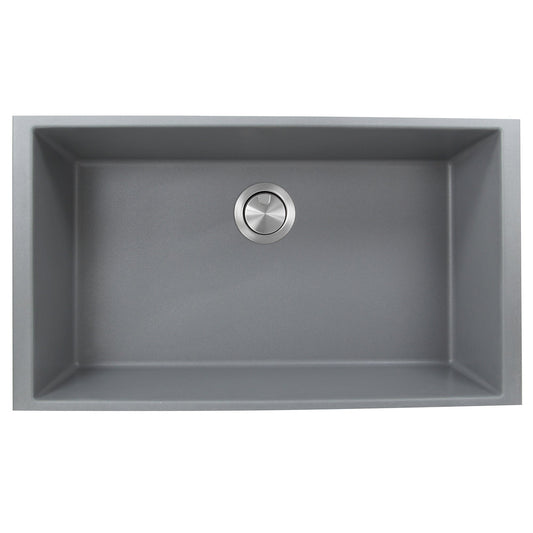 Nantucket Sinks Plymouth Collection 33" Rectangle Undermount Matte Titanium Granite Composite Single Bowl Kitchen Sink