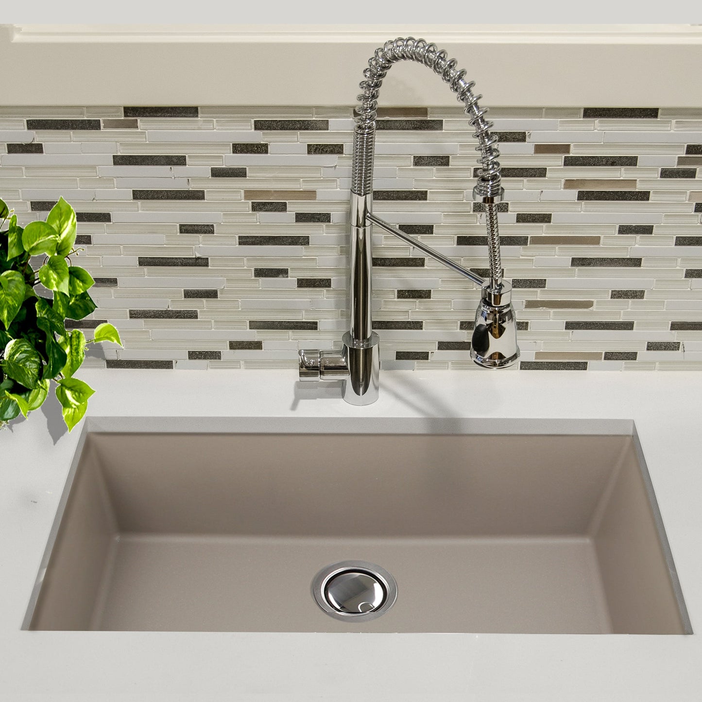 Nantucket Sinks Plymouth Collection 33" Rectangle Undermount Matte Truffle Granite Composite Single Bowl Kitchen Sink