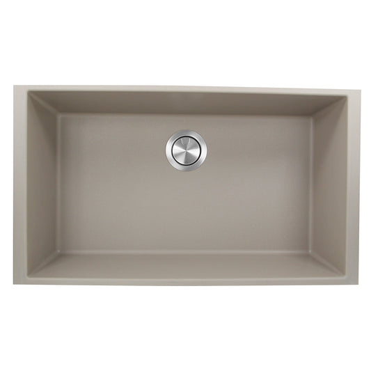 Nantucket Sinks Plymouth Collection 33" Rectangle Undermount Matte Truffle Granite Composite Single Bowl Kitchen Sink