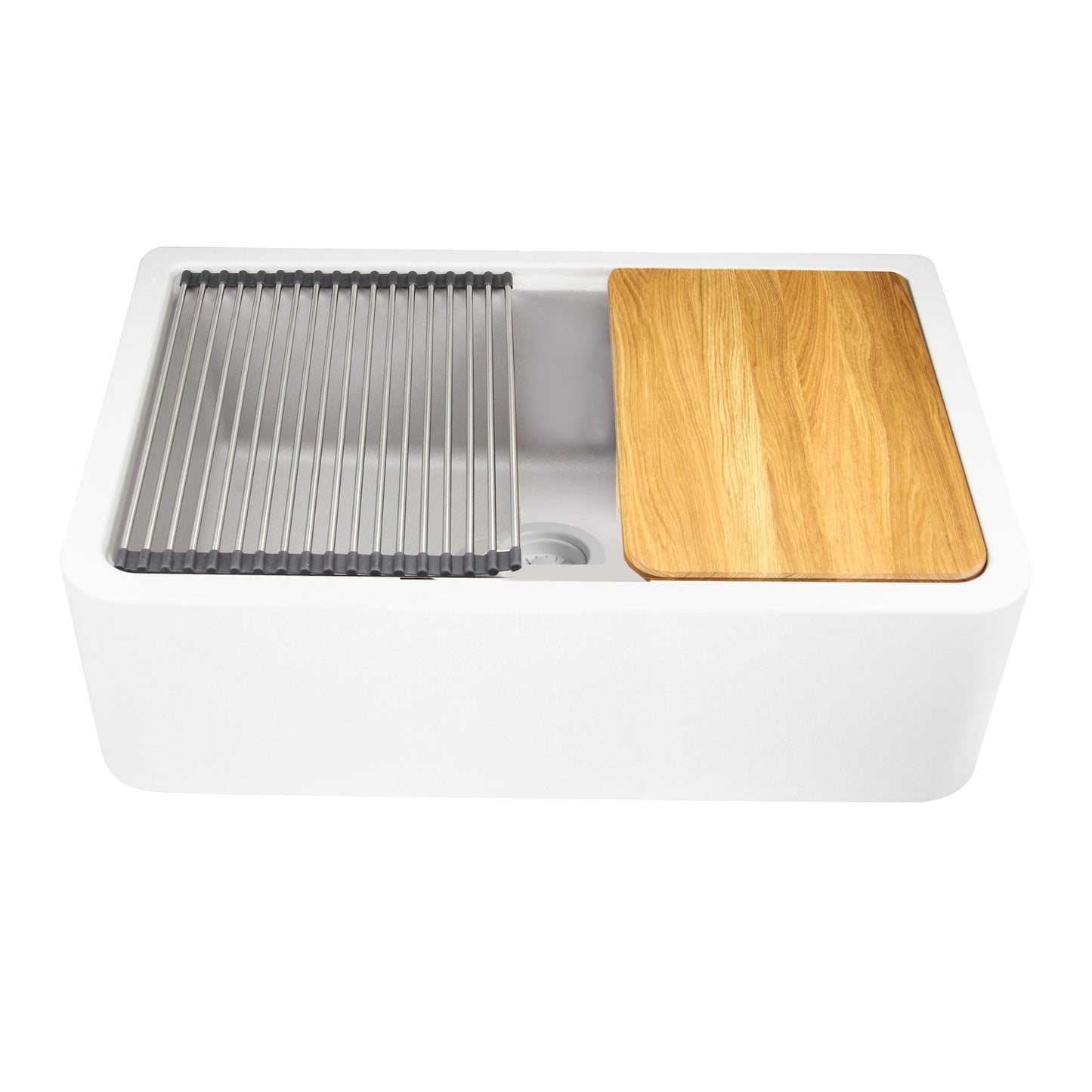 Nantucket Sinks Plymouth Collection 33" Rectangle Undermount Matte White Granite Composite Single Bowl Apron Reversible Workstation Kitchen Sink With Accessory Pack