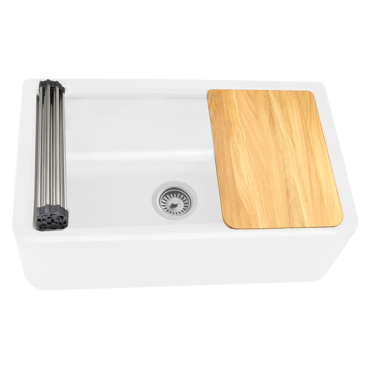 Nantucket Sinks Plymouth Collection 33" Rectangle Undermount Matte White Granite Composite Single Bowl Apron Reversible Workstation Kitchen Sink With Accessory Pack