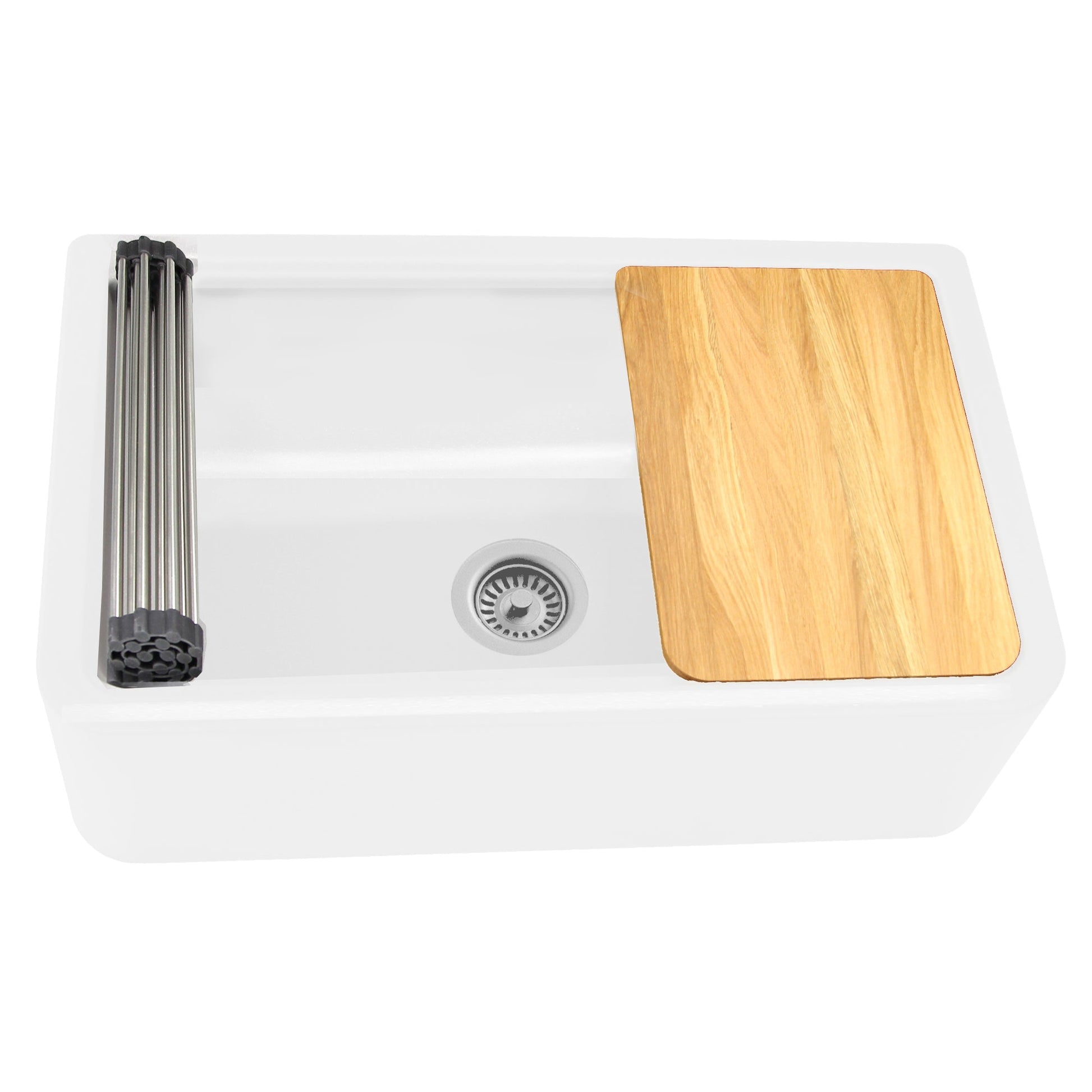 Nantucket Sinks Plymouth Collection 33" Rectangle Undermount Matte White Granite Composite Single Bowl Apron Reversible Workstation Kitchen Sink With Accessory Pack