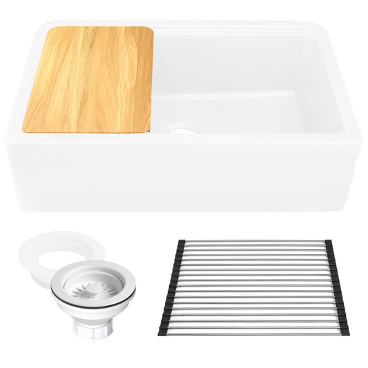 Nantucket Sinks Plymouth Collection 33" Rectangle Undermount Matte White Granite Composite Single Bowl Apron Reversible Workstation Kitchen Sink With Accessory Pack