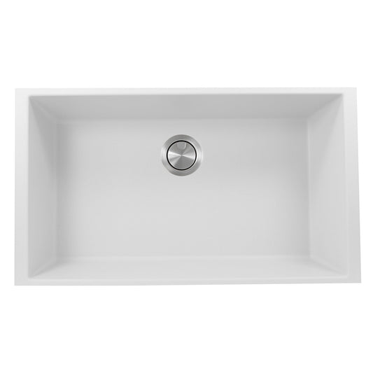 Nantucket Sinks Plymouth Collection 33" Rectangle Undermount Matte White Granite Composite Single Bowl Kitchen Sink