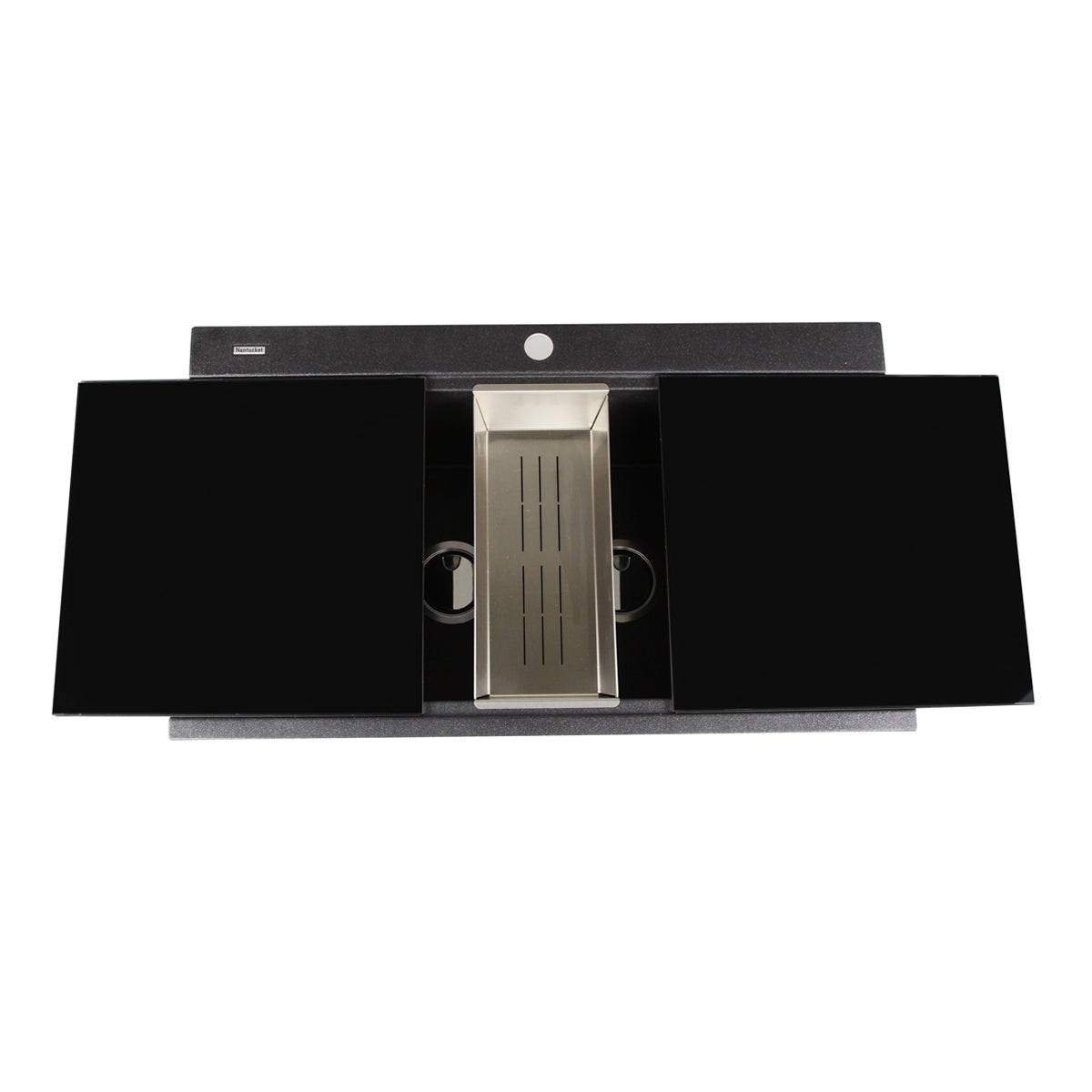 Nantucket Sinks Plymouth Collection 34" Rectangle Topmount Matte Black Granite Composite Large Double Bowl Prep Station Drop In Kitchen Sink