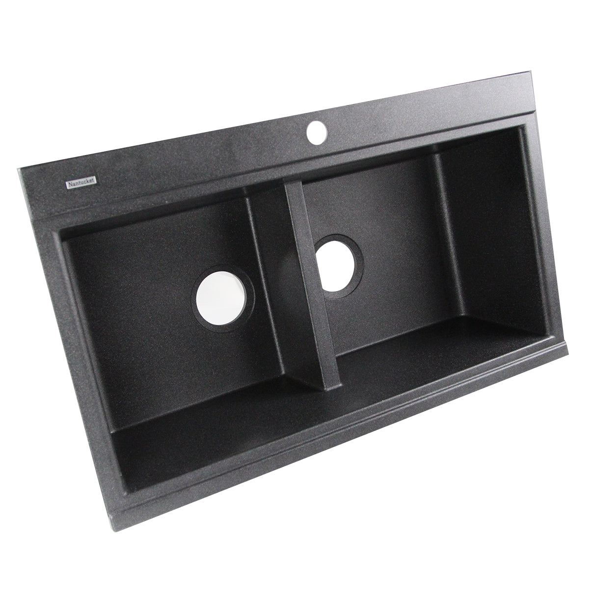 Nantucket Sinks Plymouth Collection 34" Rectangle Topmount Matte Black Granite Composite Large Double Bowl Prep Station Drop In Kitchen Sink