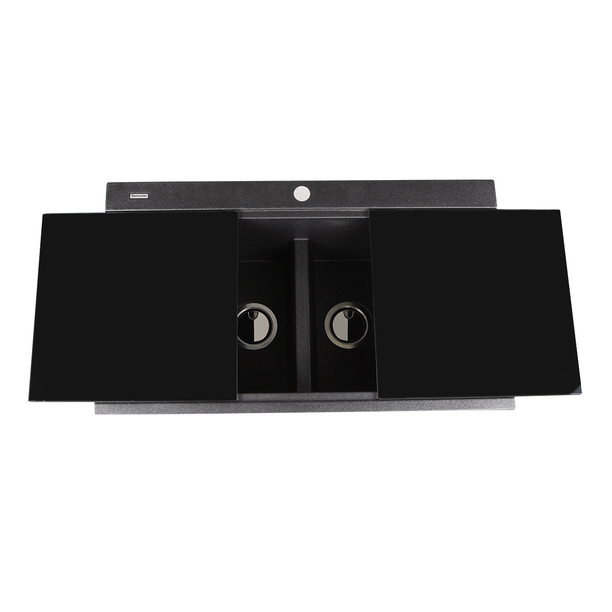 Nantucket Sinks Plymouth Collection 34" Rectangle Topmount Matte Black Granite Composite Large Double Bowl Prep Station Drop In Kitchen Sink