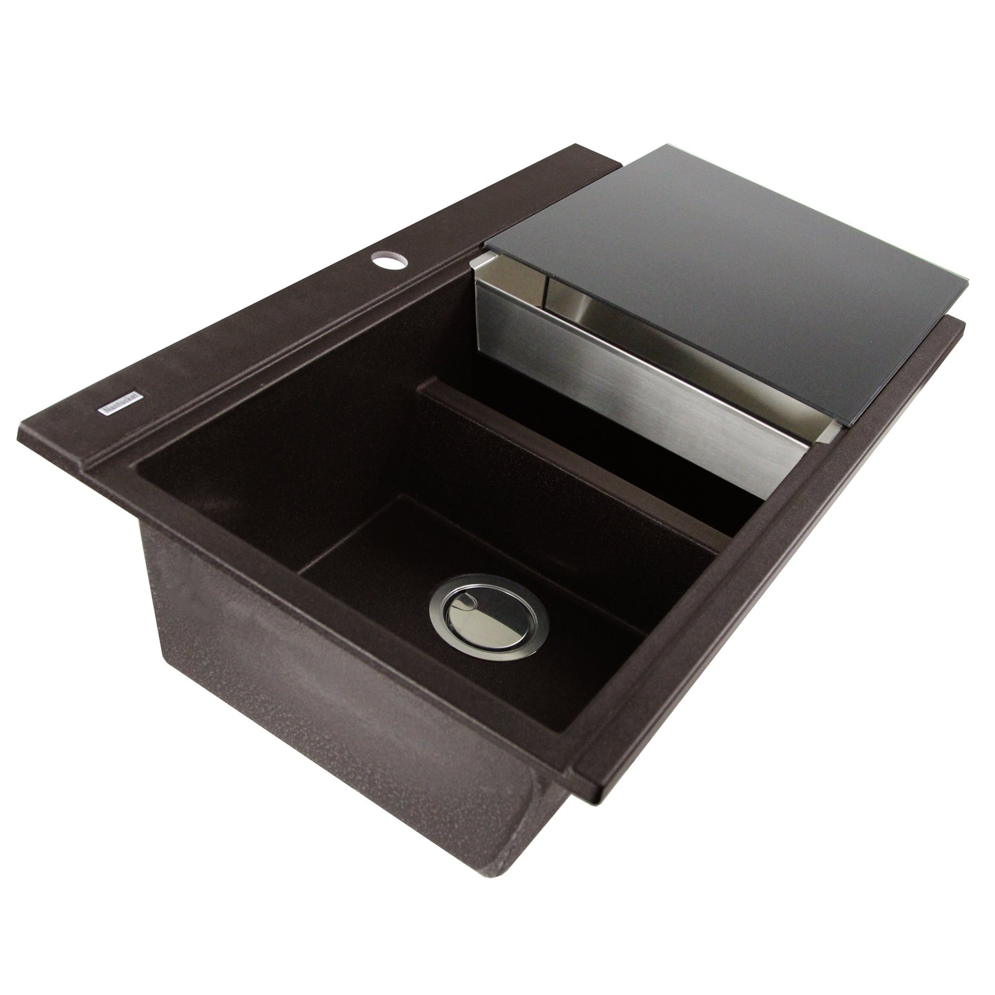 Nantucket Sinks Plymouth Collection 34" Rectangle Topmount Matte Brown Granite Composite Large Double Bowl Prep Station Drop In Kitchen Sink