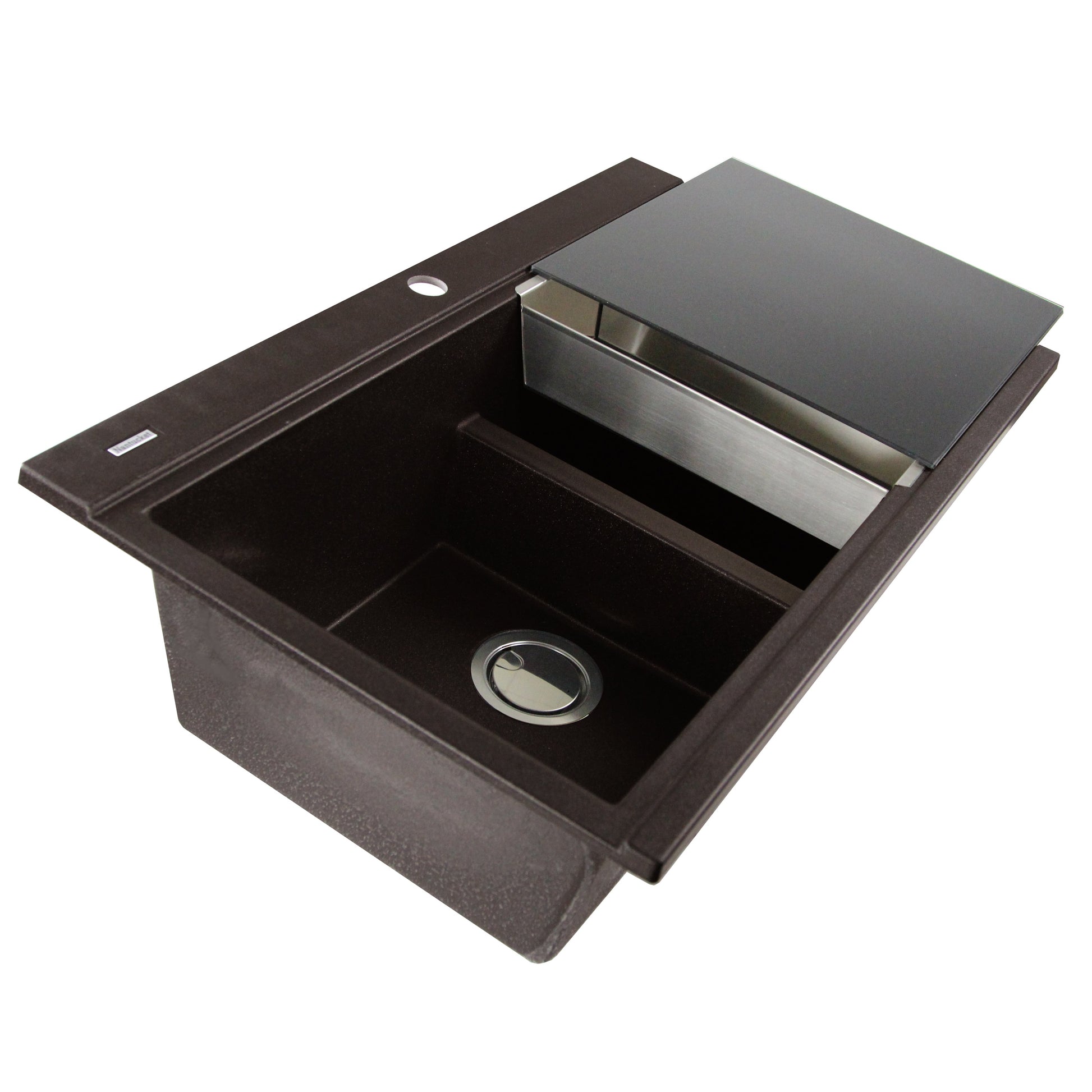 Nantucket Sinks Plymouth Collection 34" Rectangle Topmount Matte Brown Granite Composite Large Double Bowl Prep Station Drop In Kitchen Sink