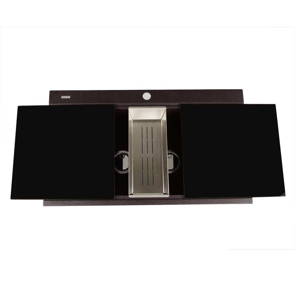 Nantucket Sinks Plymouth Collection 34" Rectangle Topmount Matte Brown Granite Composite Large Double Bowl Prep Station Drop In Kitchen Sink
