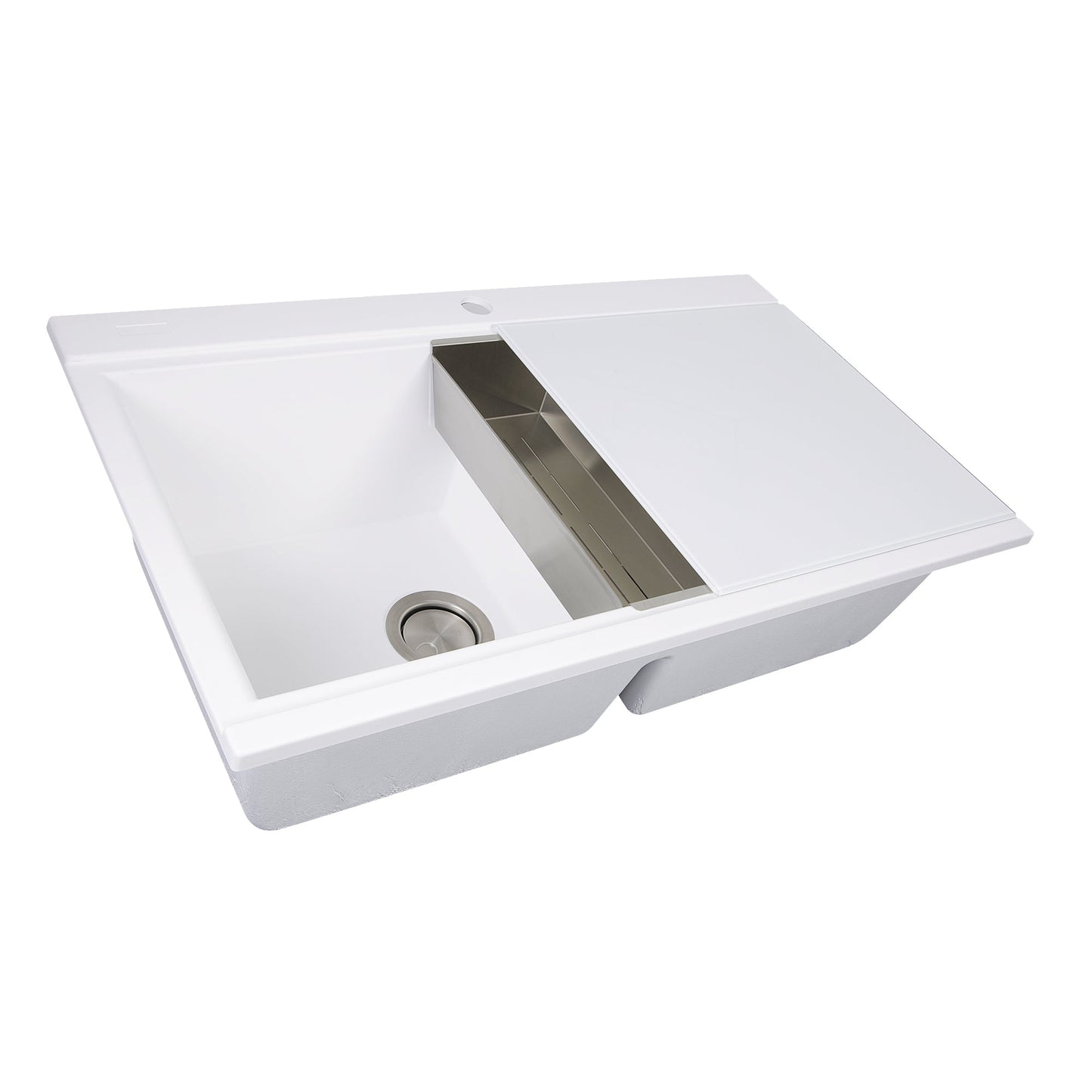 Nantucket Sinks Plymouth Collection 34" Rectangle Topmount Matte White Granite Composite Large Double Bowl Prep Station Drop In Kitchen Sink