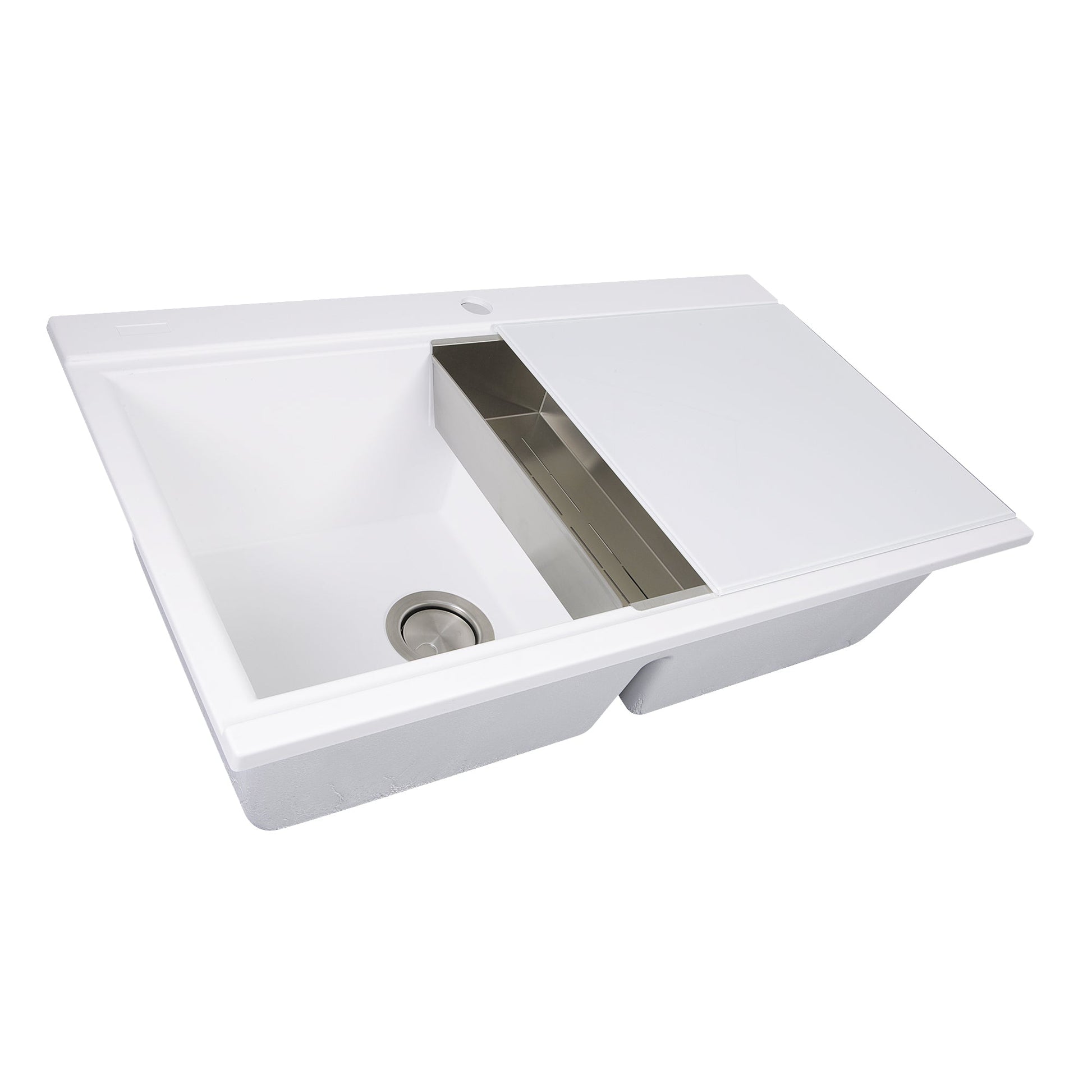 Nantucket Sinks Plymouth Collection 34" Rectangle Topmount Matte White Granite Composite Large Double Bowl Prep Station Drop In Kitchen Sink