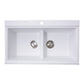 Nantucket Sinks Plymouth Collection 34" Rectangle Topmount Matte White Granite Composite Large Double Bowl Prep Station Drop In Kitchen Sink
