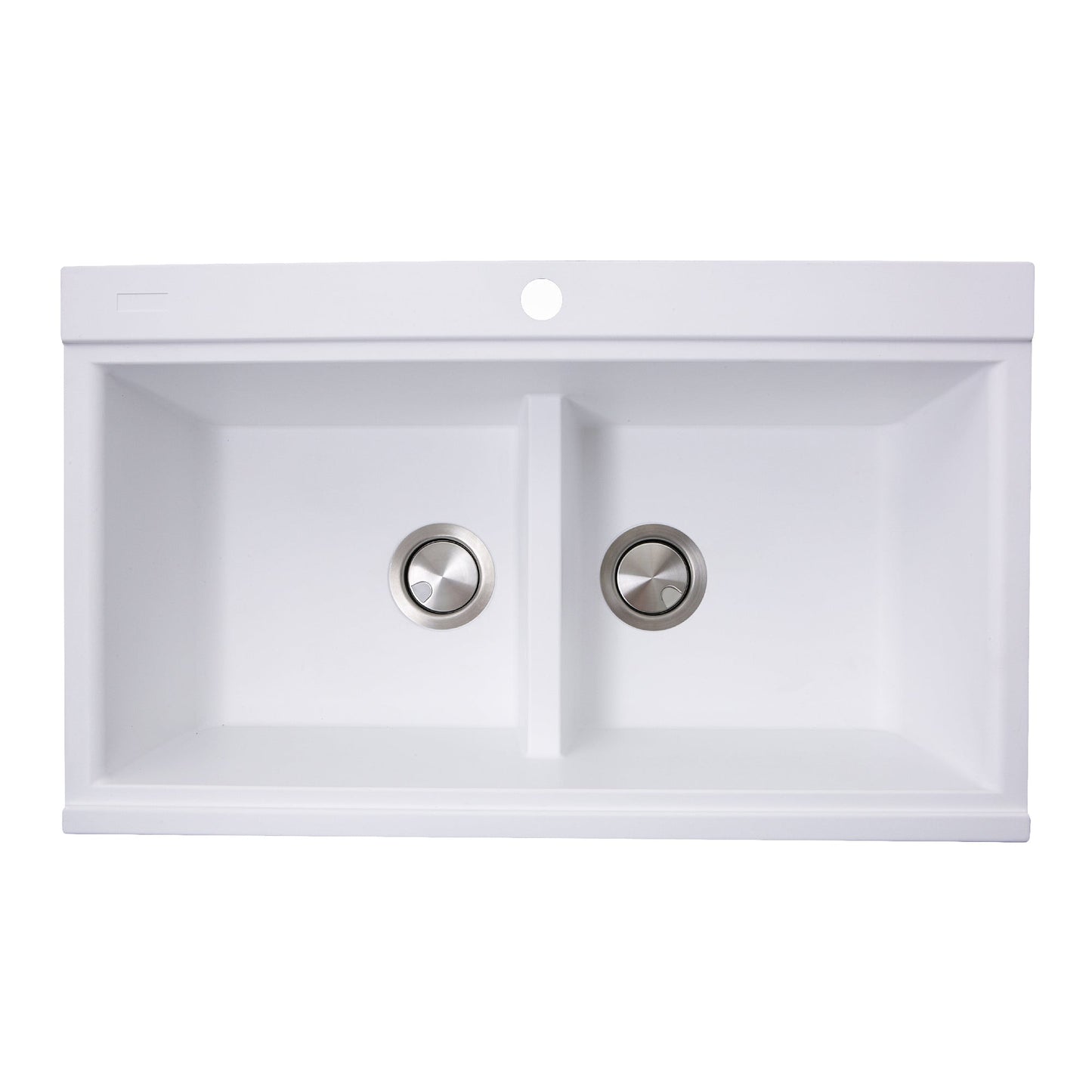 Nantucket Sinks Plymouth Collection 34" Rectangle Topmount Matte White Granite Composite Large Double Bowl Prep Station Drop In Kitchen Sink