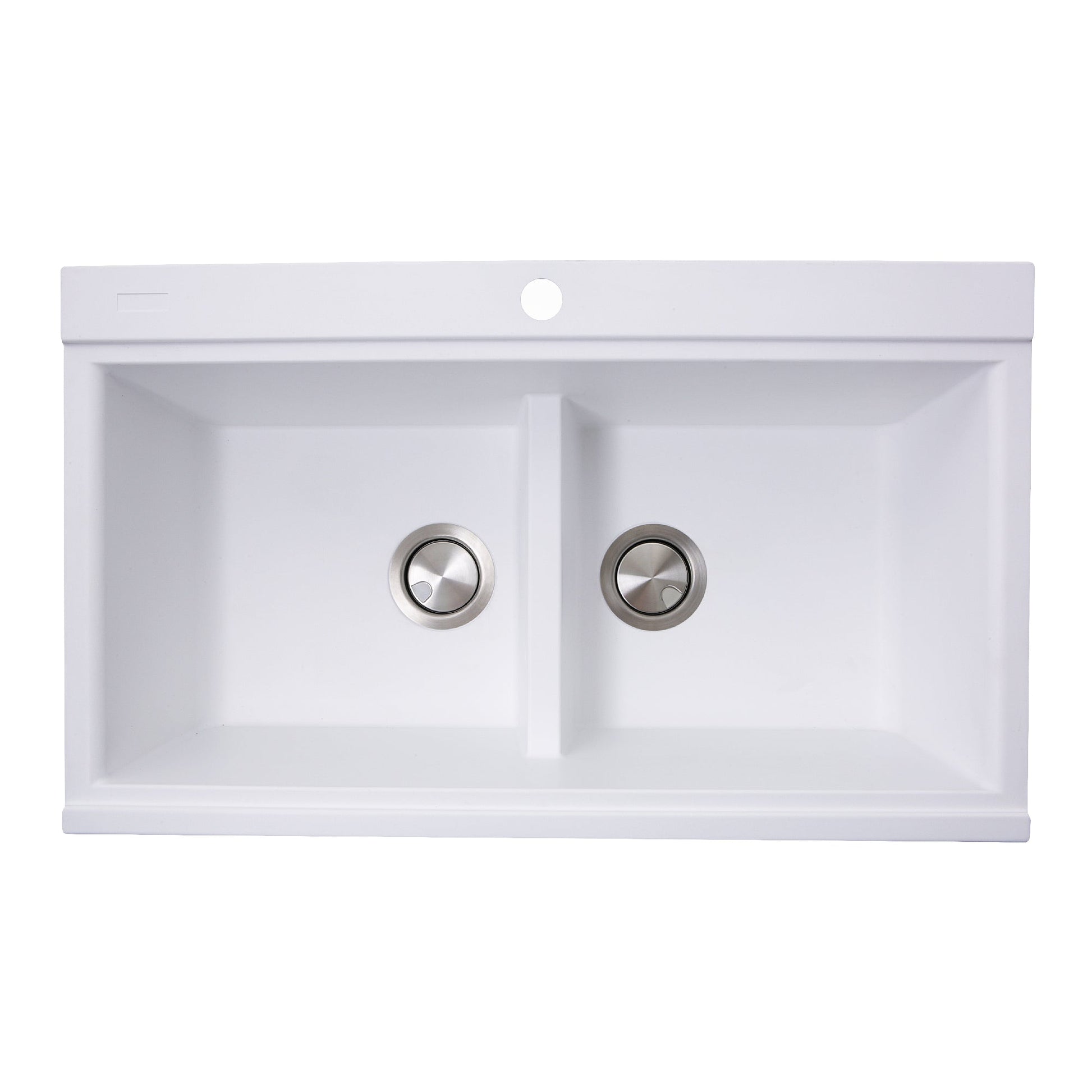 Nantucket Sinks Plymouth Collection 34" Rectangle Topmount Matte White Granite Composite Large Double Bowl Prep Station Drop In Kitchen Sink