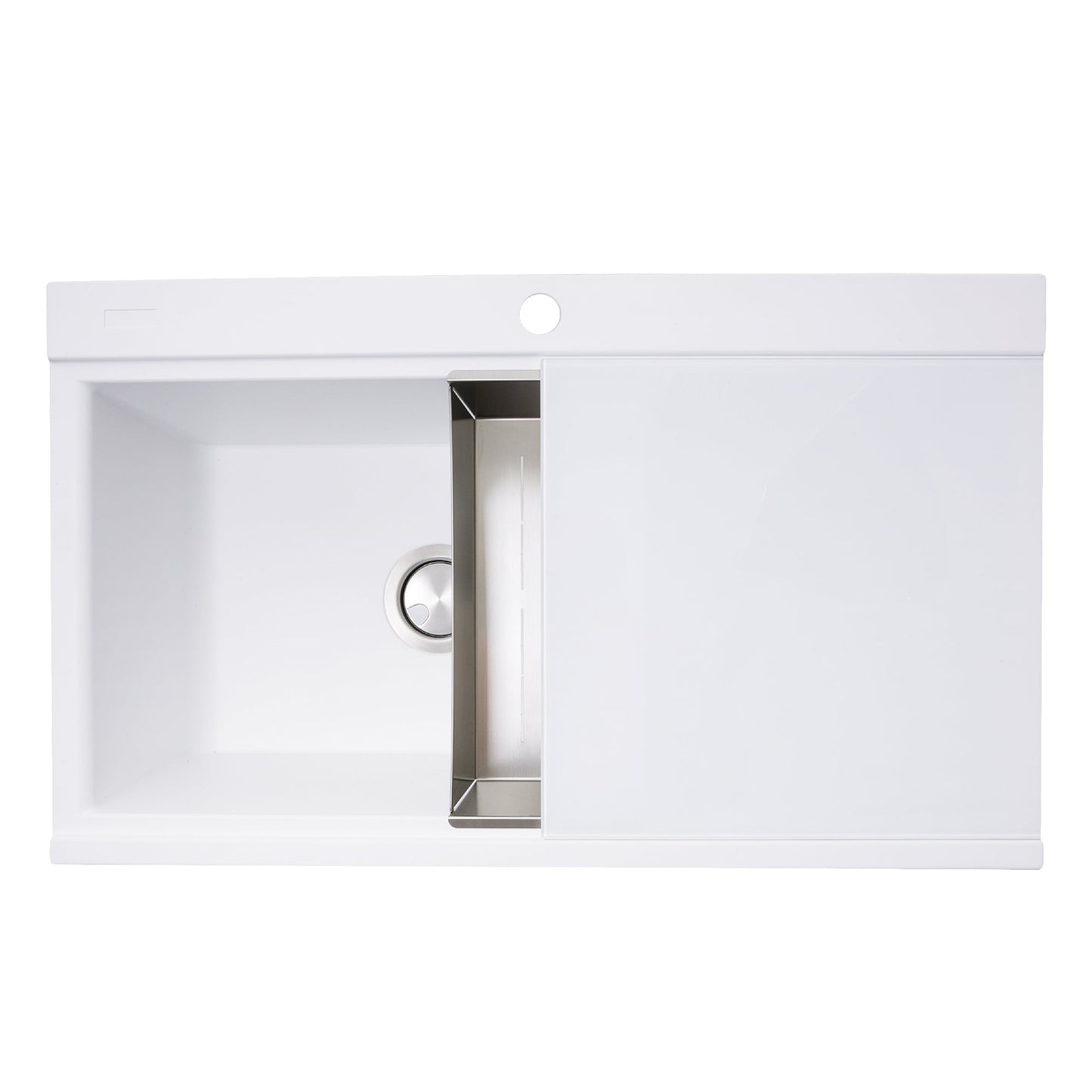 Nantucket Sinks Plymouth Collection 34" Rectangle Topmount Matte White Granite Composite Large Double Bowl Prep Station Drop In Kitchen Sink