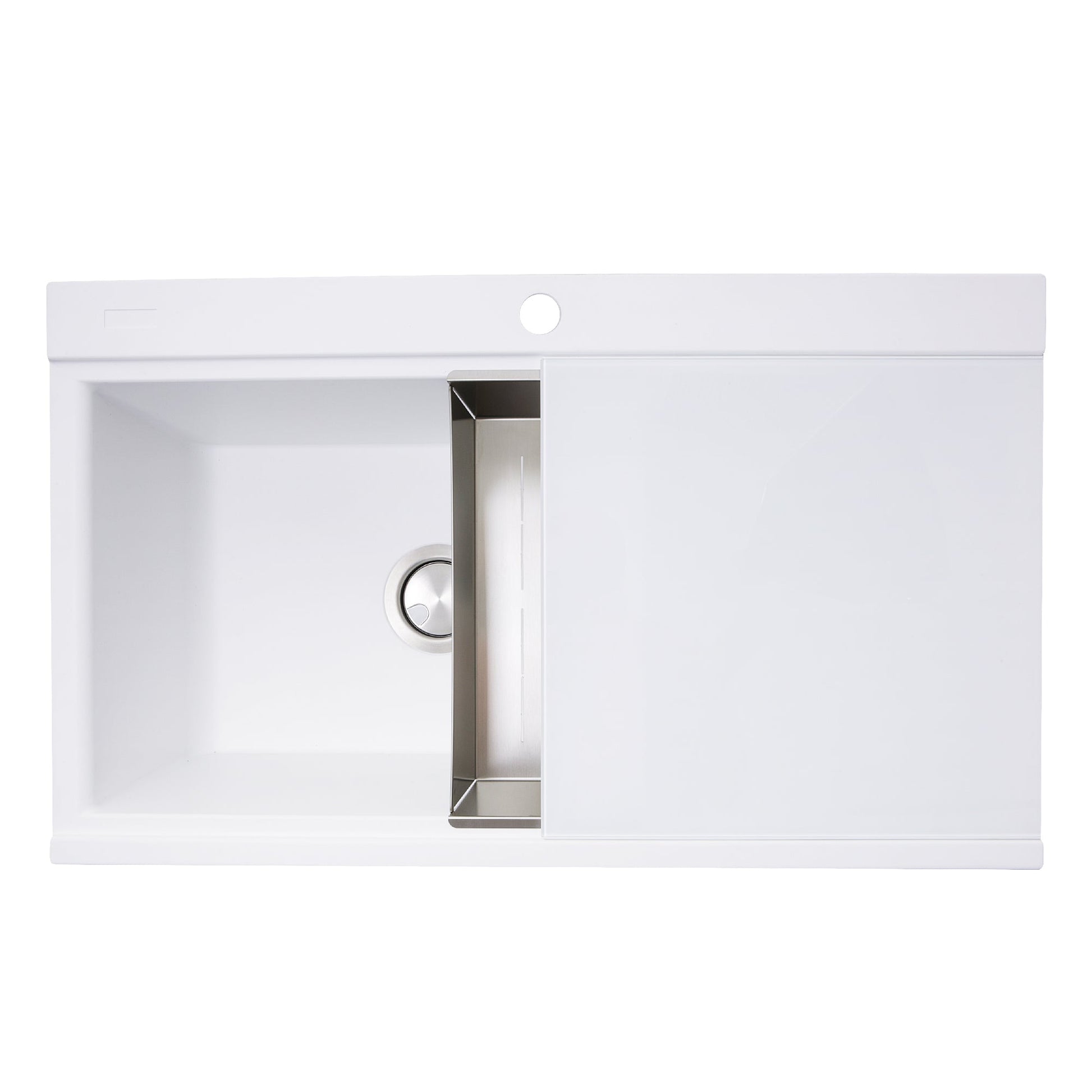 Nantucket Sinks Plymouth Collection 34" Rectangle Topmount Matte White Granite Composite Large Double Bowl Prep Station Drop In Kitchen Sink