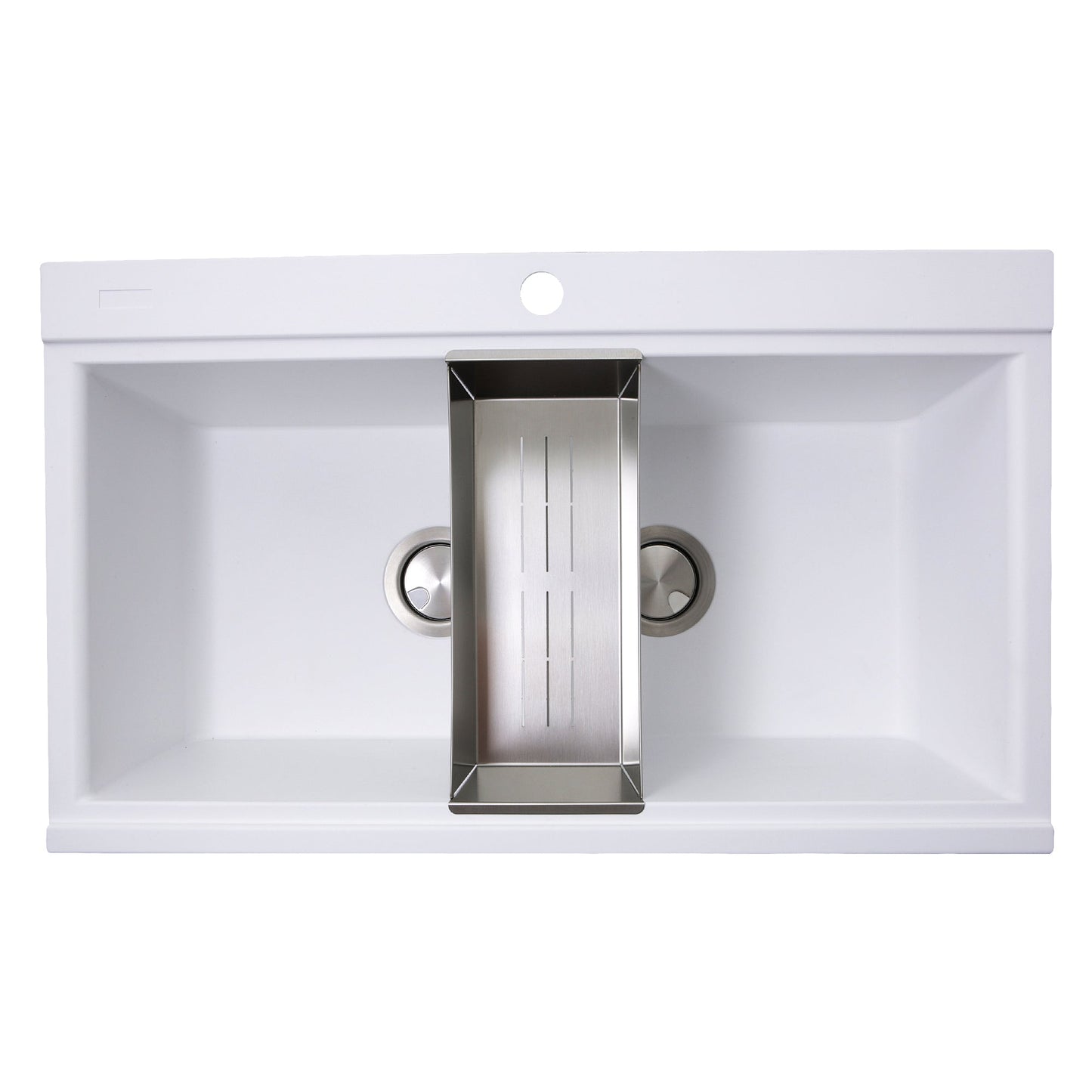 Nantucket Sinks Plymouth Collection 34" Rectangle Topmount Matte White Granite Composite Large Double Bowl Prep Station Drop In Kitchen Sink