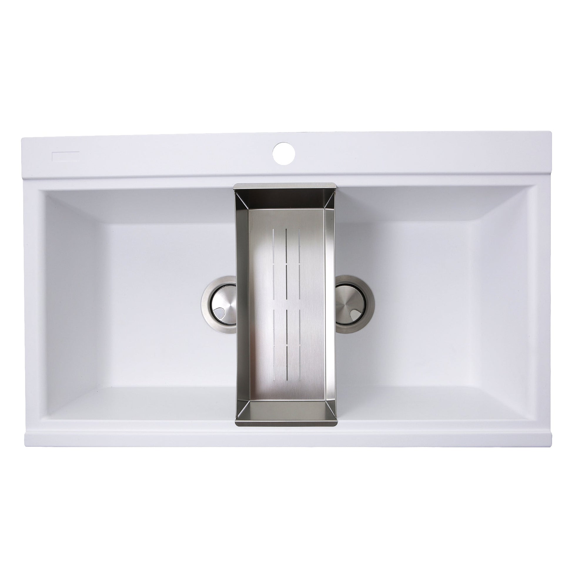 Nantucket Sinks Plymouth Collection 34" Rectangle Topmount Matte White Granite Composite Large Double Bowl Prep Station Drop In Kitchen Sink