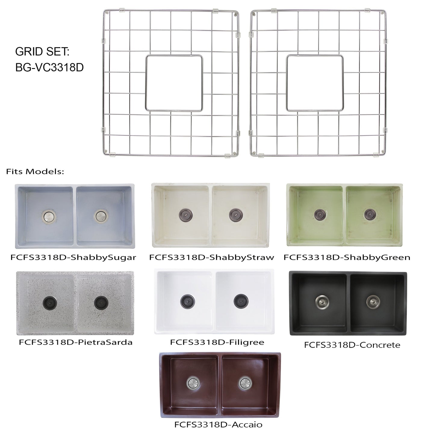 Nantucket Sinks Premium Kitchen 14" Polished Silver Stainless Steel Stainless Steel Bottom Grids Set of Two BG-VC3318D