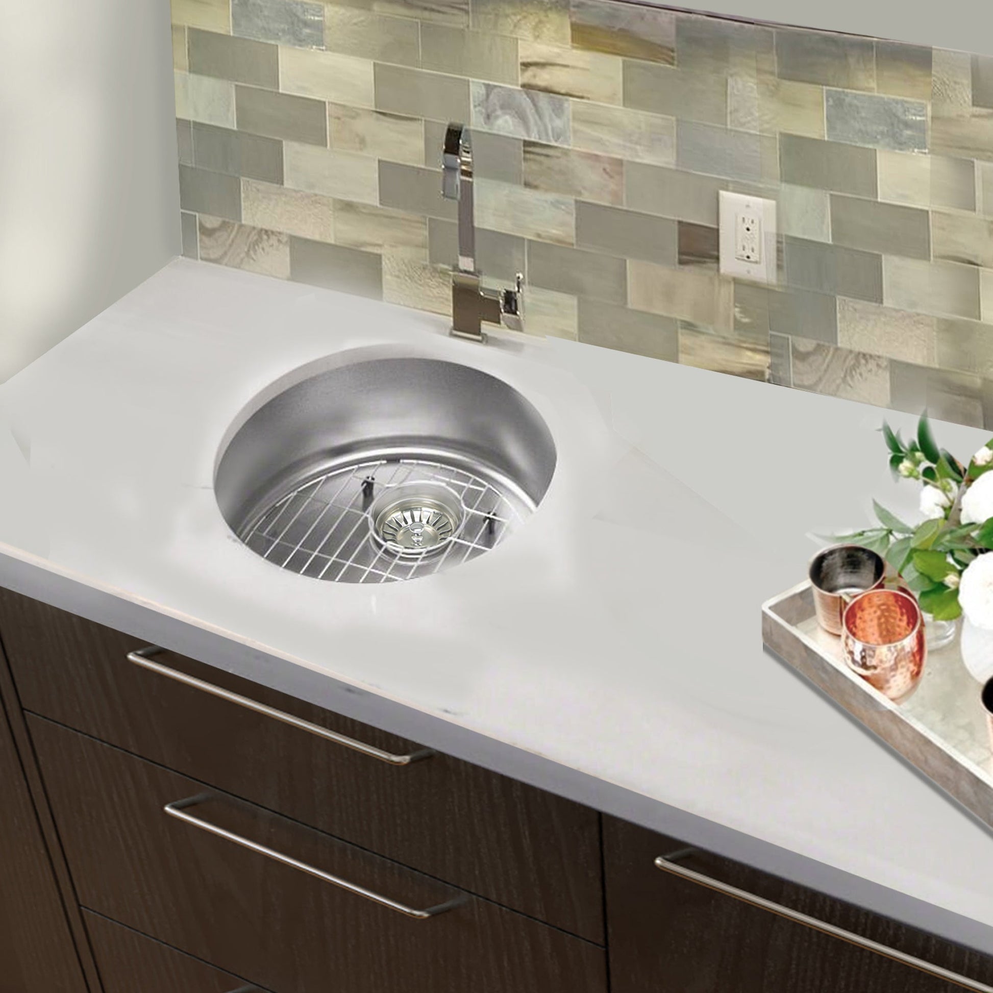 Nantucket Sinks Premium Kitchen 15" Polished Silver Stainless Steel Stainless Steel Bottom Grid BG37