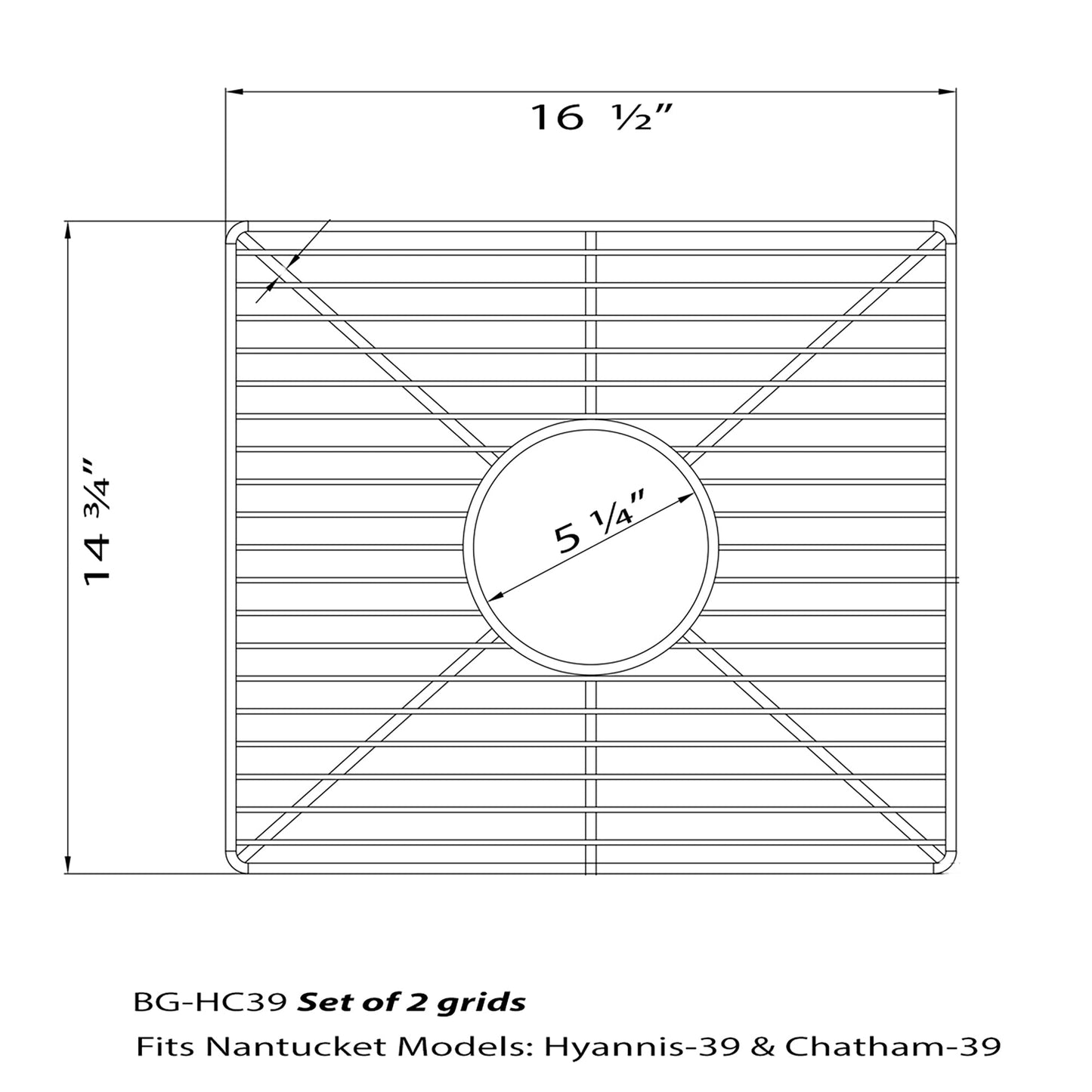 Nantucket Sinks Premium Kitchen 17" Polished Silver Stainless Steel Stainless Steel Bottom Grids Set of 2 BG-HC39