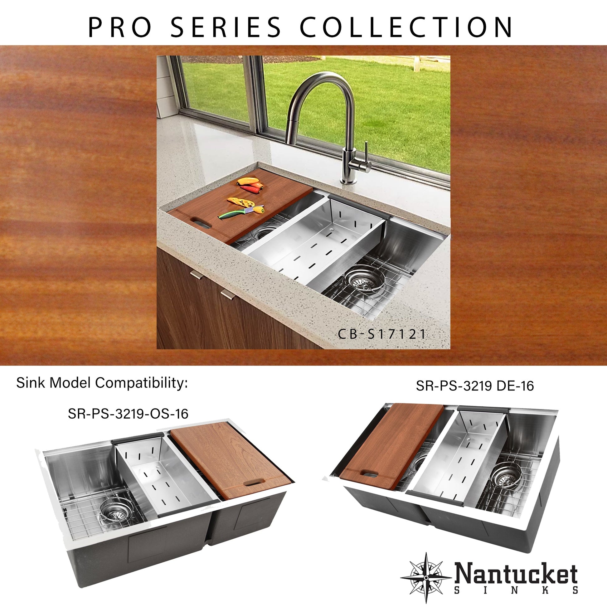 Nantucket Sinks Premium Kitchen 17" x 12" Brown Sapele Wood Prep Station Cutting Board