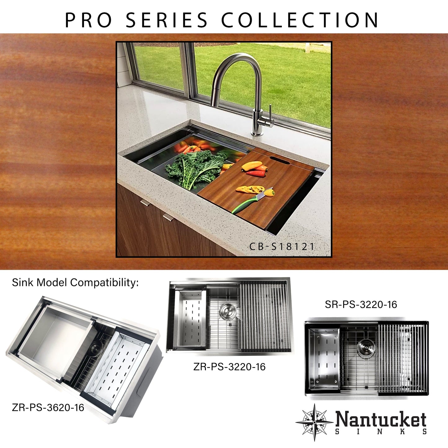 Nantucket Sinks Premium Kitchen 18" x 12" Brown Sapele Wood Prep Station Cutting Board